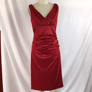 Suzi Chin strtch satin ruched pencil sheath dress